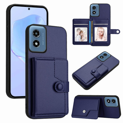 Moto G Play 2024 Button Card Bag RFID Anti-theft Phone Case - Blue